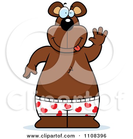 Clipart Happy Bear Waving And Wearing Boxers - Royalty Free Vector Illustration by Cory Thoman