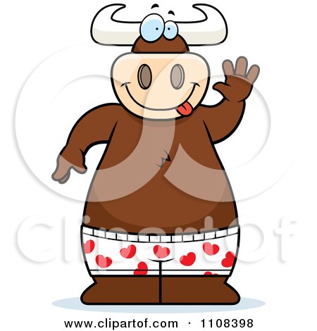 Clipart Happy Bull Wearing Boxes And Waving - Royalty Free Vector Illustration by Cory Thoman