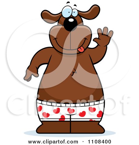 Clipart Brown Dog Wearing Boxers And Waving - Royalty Free Vector Illustration by Cory Thoman