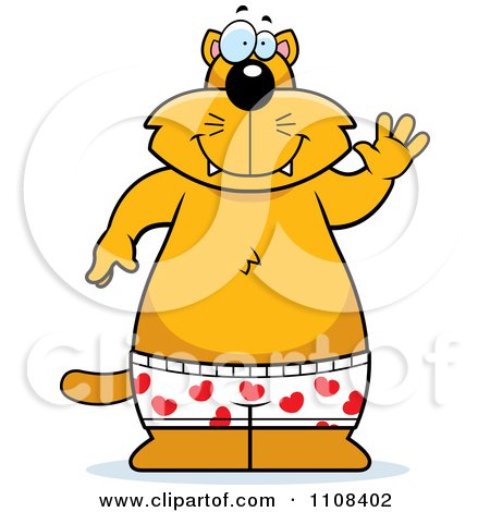 Clipart Ginger Cat Waving And Wearing Boxers - Royalty Free Vector Illustration by Cory Thoman