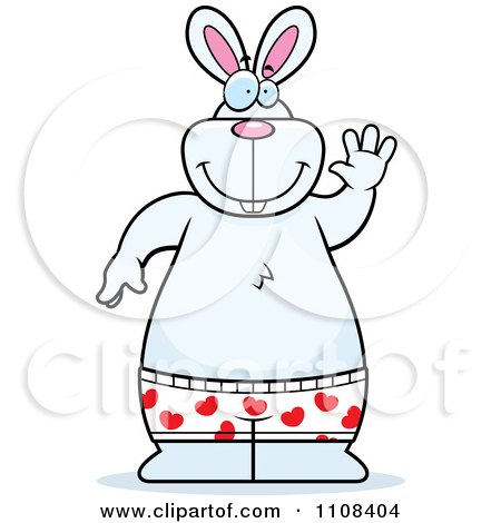 Clipart Happy Rabbit Waving And Wearing Boxers - Royalty Free Vector Illustration by Cory Thoman