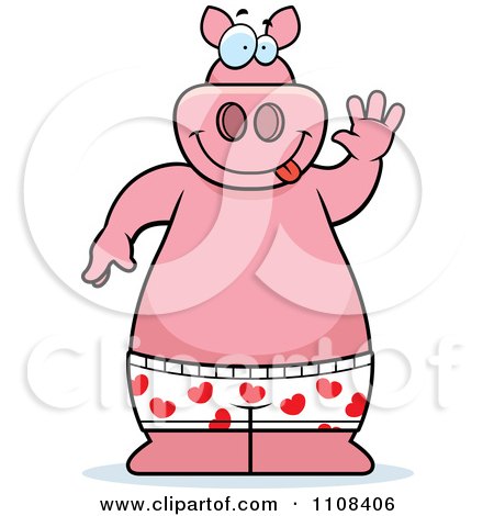 Clipart Happy Pig Waving And Wearing Boxers - Royalty Free Vector Illustration by Cory Thoman