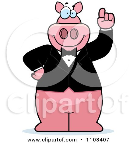 Clipart Pig With An Idea Wearing A Tux - Royalty Free Vector Illustration by Cory Thoman