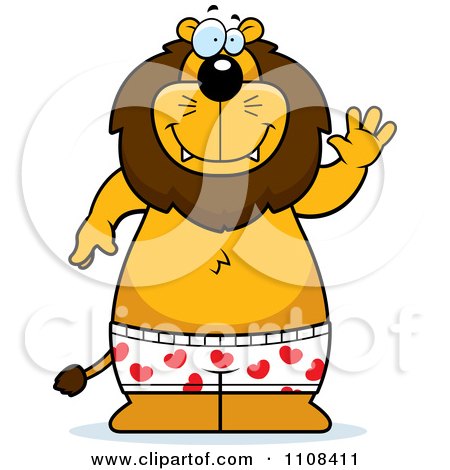 Clipart Happy Lion Waving And Wearing Boxers - Royalty Free Vector Illustration by Cory Thoman