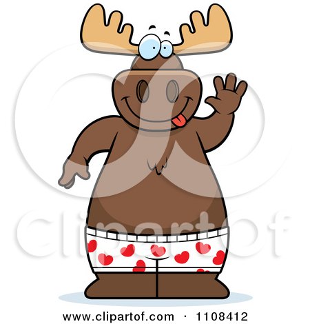 Clipart Happy Moose Waving And Wearing Boxers - Royalty Free Vector Illustration by Cory Thoman