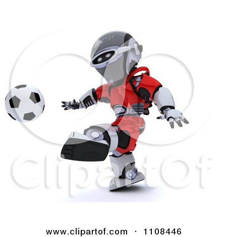 Clipart 3d Portugese Robot Playing Soccer - Royalty Free CGI Illustration by KJ Pargeter
