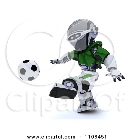 Clipart 3d Irish Robot Playing Soccer - Royalty Free CGI Illustration by KJ Pargeter