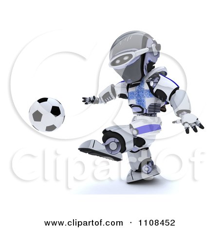 Clipart 3d Greek Robot Playing Soccer - Royalty Free CGI Illustration by KJ Pargeter
