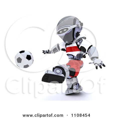 Clipart 3d Polish Robot Playing Soccer - Royalty Free CGI Illustration by KJ Pargeter