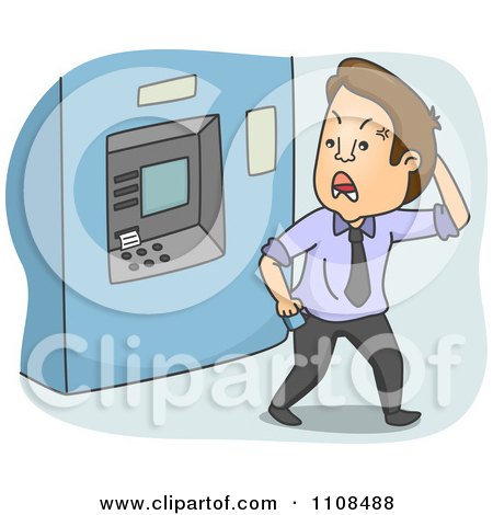 Clipart Angry Man Walking Away From An ATM Bank Machine - Royalty Free Vector Illustration by BNP Design Studio