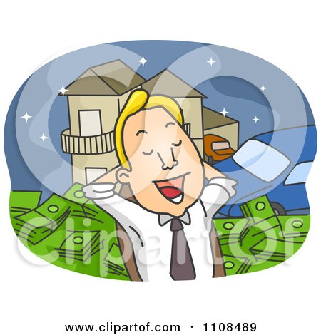 Clipart Businessman Leaning Back And Day Dreaming Of Being Rich - Royalty Free Vector Illustration by BNP Design Studio