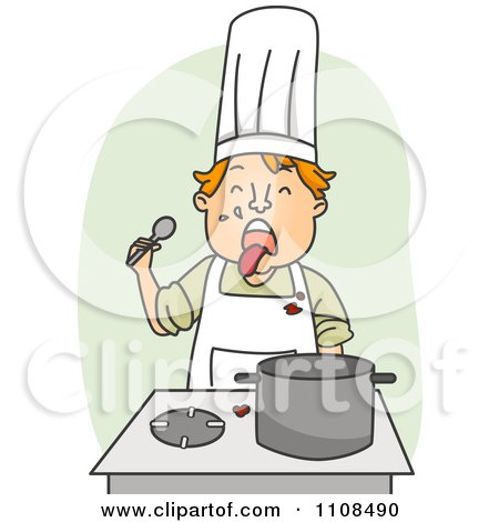 Clipart Disgusted Chef Tasting Food Over Green - Royalty Free Vector Illustration by BNP Design Studio