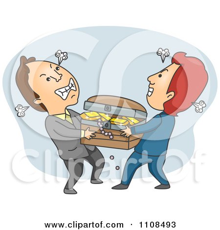 Clipart Two Men Fighting Over A Treasure Chest On Gray - Royalty Free Vector Illustration by BNP Design Studio