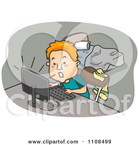 Clipart Online Gamer Addict Playing On The Computer Over Gray - Royalty Free Vector Illustration by BNP Design Studio