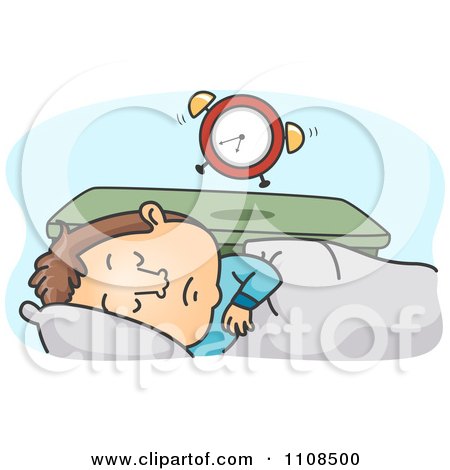 Clipart Tired Man Sleeping In And Ignoring His Alarm Clock - Royalty Free Vector Illustration by BNP Design Studio