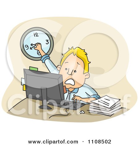 Clipart Stressed Businessman Turning The Clock Back While Racing Against Time At The Office - Royalty Free Vector Illustration by BNP Design Studio