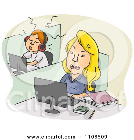 Clipart Woman Getting Frusted By Her Neighboring Colleague - Royalty Free Vector Illustration by BNP Design Studio
