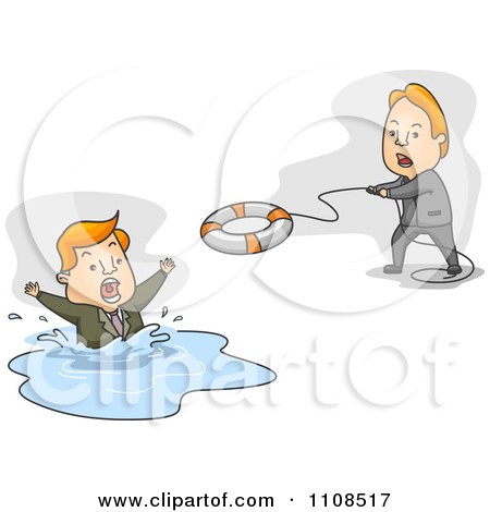 Clipart Man Tossing A Live Saver Buoy Out To A Man In Water - Royalty ...