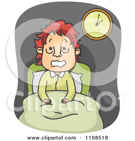 Clipart Stressed Man Sitting Up In Bed And Suffing From A Sleepless Night Of Insomnia - Royalty Free Vector Illustration by BNP Design Studio