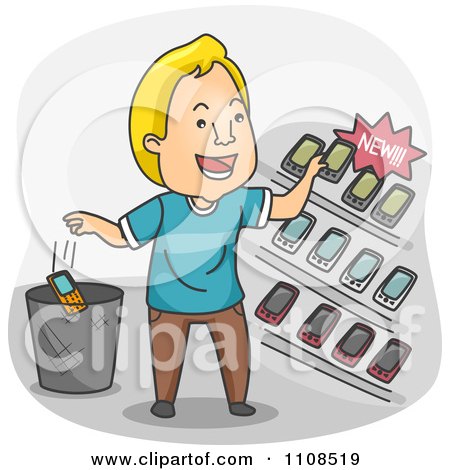 Clipart Happy Man Selecting A New Cell Phone - Royalty Free Vector Illustration by BNP Design Studio