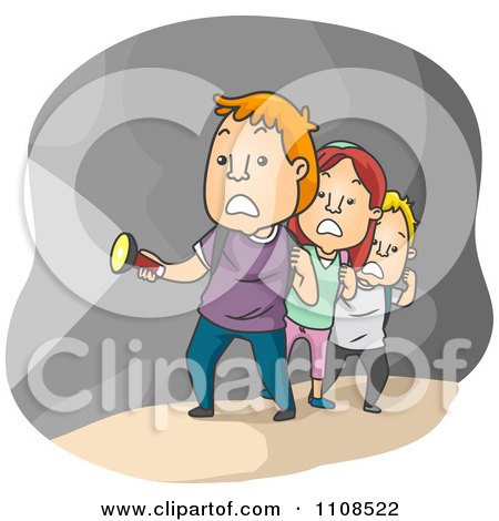 Clipart Group Of People Testing Their Courage In A Dark Cave - Royalty Free Vector Illustration by BNP Design Studio