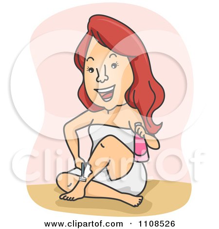 Clipart Happy Woman Shaving Her Legs Over Pink - Royalty Free Vector Illustration by BNP Design Studio