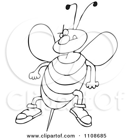 Clipart Outlined Angry Bee Ready To Attack With A Stinger - Royalty Free Vector Illustration by djart