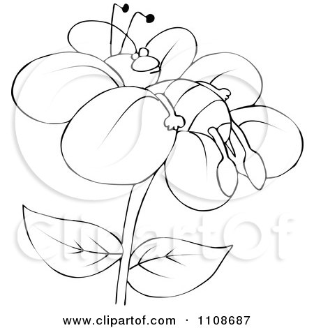 Clipart Outlined Bee Resting On A Flower - Royalty Free Vector Illustration by djart
