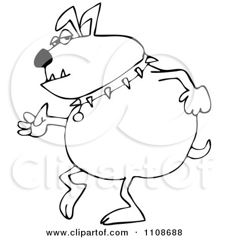 Clipart Outlined Bulldog Walking Upright - Royalty Free Vector Illustration by djart