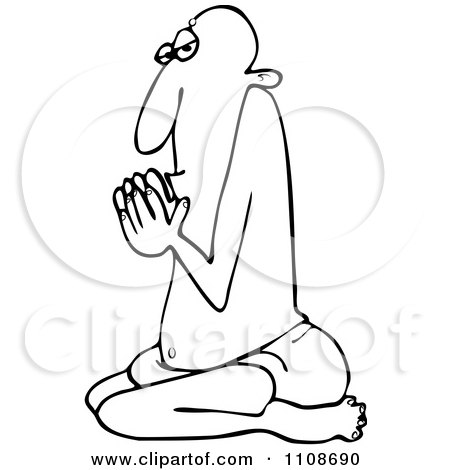 Clipart Outlined Swami Man Kneeling In Prayer - Royalty Free Vector Illustration by djart