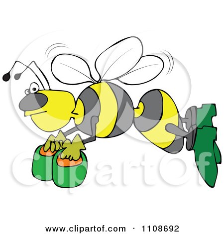 Clipart Angry Bee Flying With Honey Buckets - Royalty Free Vector Illustration by djart