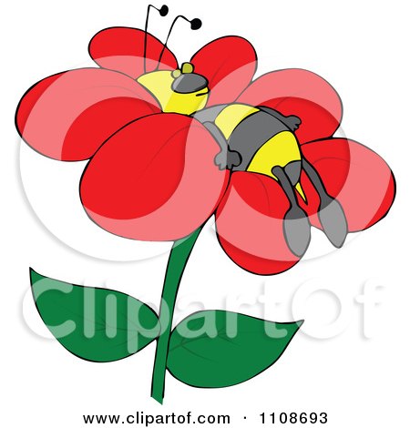 Clipart Bee Resting On A Flower - Royalty Free Vector Illustration by djart
