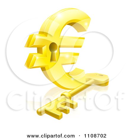 Clipart 3d Golden Euro Symbol Padlock And Skeleton Key - Royalty Free Vector Illustration by AtStockIllustration