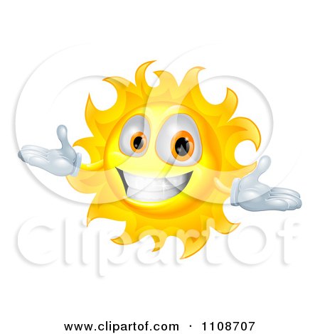 Clipart Happy Welcoming Sun Character Smiling - Royalty Free Vector Illustration by AtStockIllustration