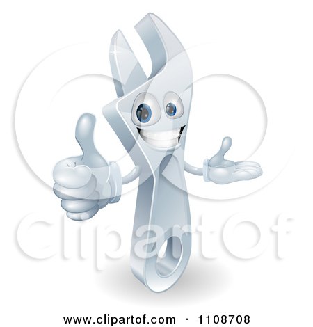 Clipart 3d Happy Wrench Mascot Holding A Thumb Up - Royalty Free Vector Illustration by AtStockIllustration
