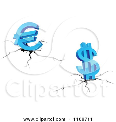 Clipart 3d Blue Dollar And Euro Symbols Over A Fissure - Royalty Free Vector Illustration by Vector Tradition SM