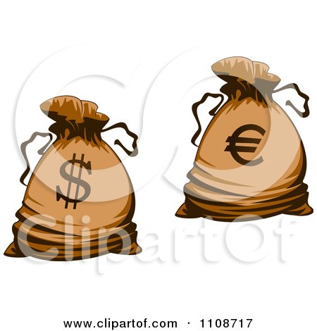 Clipart Bank Money Bags With Dollar And Euro Symbols - Royalty Free Vector Illustration by Vector Tradition SM