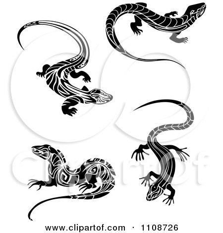 Clipart Black And White Tribal Lizards - Royalty Free Vector Illustration by Vector Tradition SM