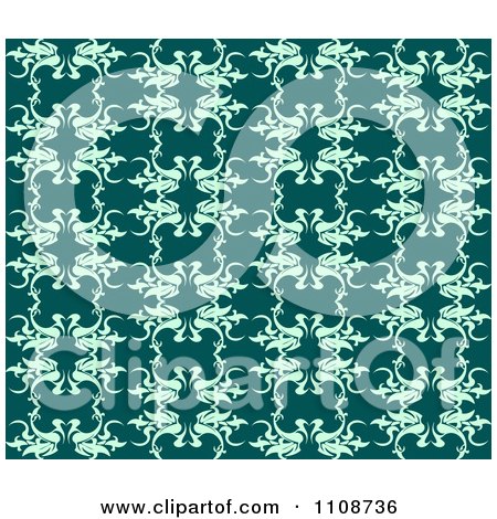 Clipart Seamless Teal Floral Swirl Background Pattern - Royalty Free Vector Illustration by Vector Tradition SM