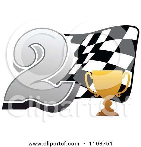 Clipart Gold Trophy Cup Number 2 And Checkered Motor Sports Racing Flag - Royalty Free Vector Illustration by Vector Tradition SM