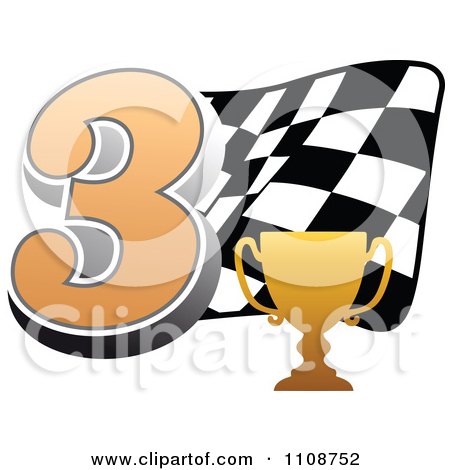 Clipart Gold Trophy Cup Number 3 And Checkered Motor Sports Racing Flag - Royalty Free Vector Illustration by Vector Tradition SM