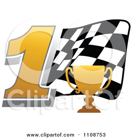 Clipart Gold Trophy Cup Number 1 And Checkered Motor Sports Racing Flag - Royalty Free Vector Illustration by Vector Tradition SM