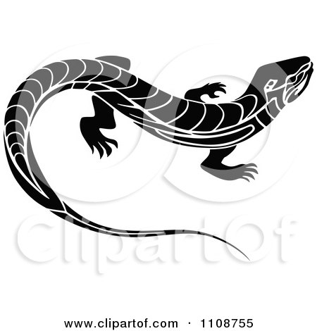 Clipart Black And White Tribal Lizard 2 - Royalty Free Vector Illustration by Vector Tradition SM