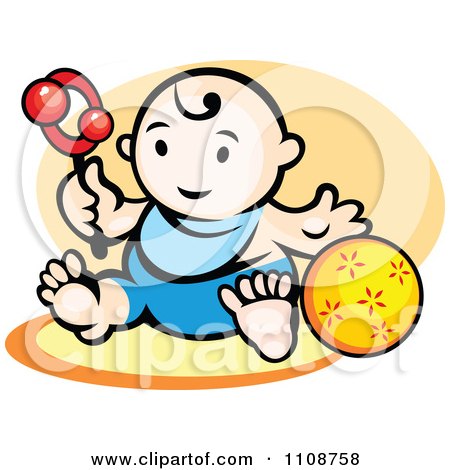 Clipart Happy Baby Playing With A Toy And Ball - Royalty Free Vector Illustration by Vector Tradition SM