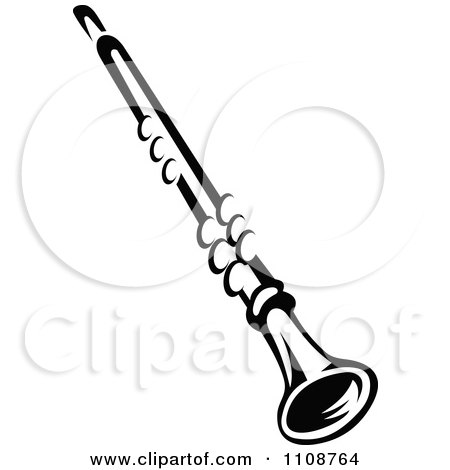 Clipart Black And White Clarinet Musical Instrument - Royalty Free Vector Illustration by Vector Tradition SM