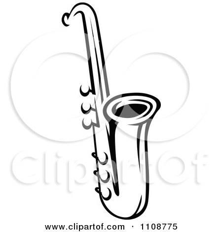 Clipart Black And White Saxophone Musical Instrument - Royalty Free Vector Illustration by Vector Tradition SM