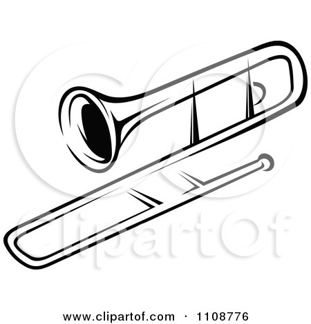 Clipart Black And White Trombone Musical Instrument - Royalty Free Vector Illustration by Vector Tradition SM
