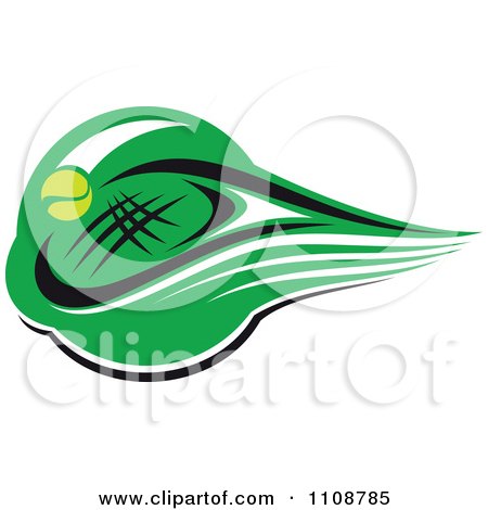 Clipart Tennis Ball And Racket Over Green 1 - Royalty Free Vector Illustration by Vector Tradition SM