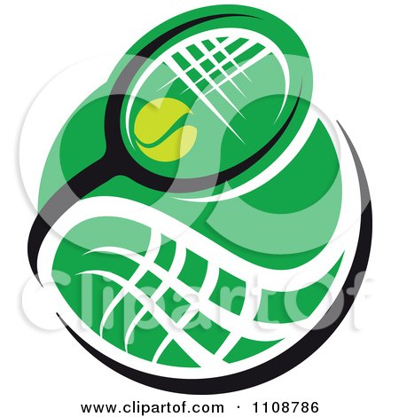 Clipart Tennis Ball And Racket Over Green 2 - Royalty Free Vector Illustration by Vector Tradition SM