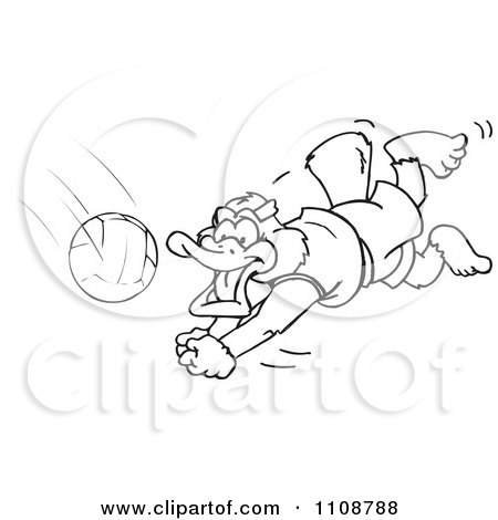 Clipart Black And White Outlined Platypus Playing Volleyball - Royalty Free Vector Illustration by Dennis Holmes Designs